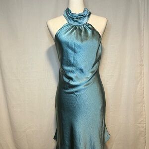 Teal Low Back Halter Dress